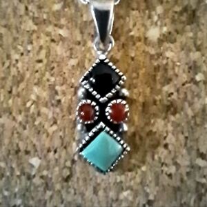 STERLING SILVER NECKLACE TURQUOISE ONYX AND JASPER STONES 16"